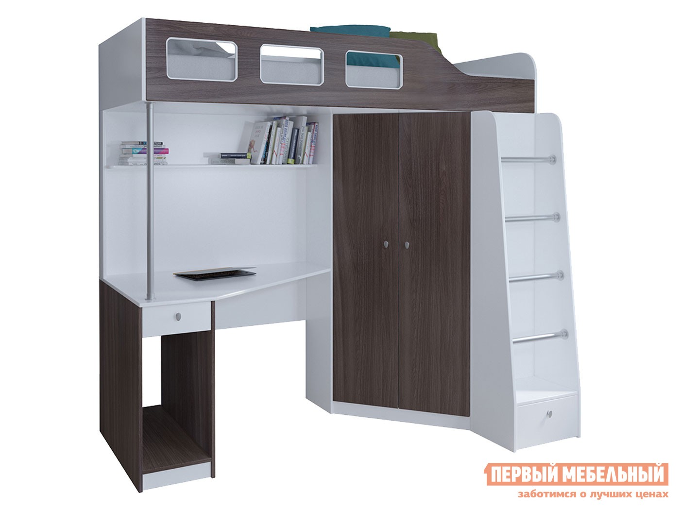 Кровать-чердак  Астра 7 Белый, Дуб Шамони