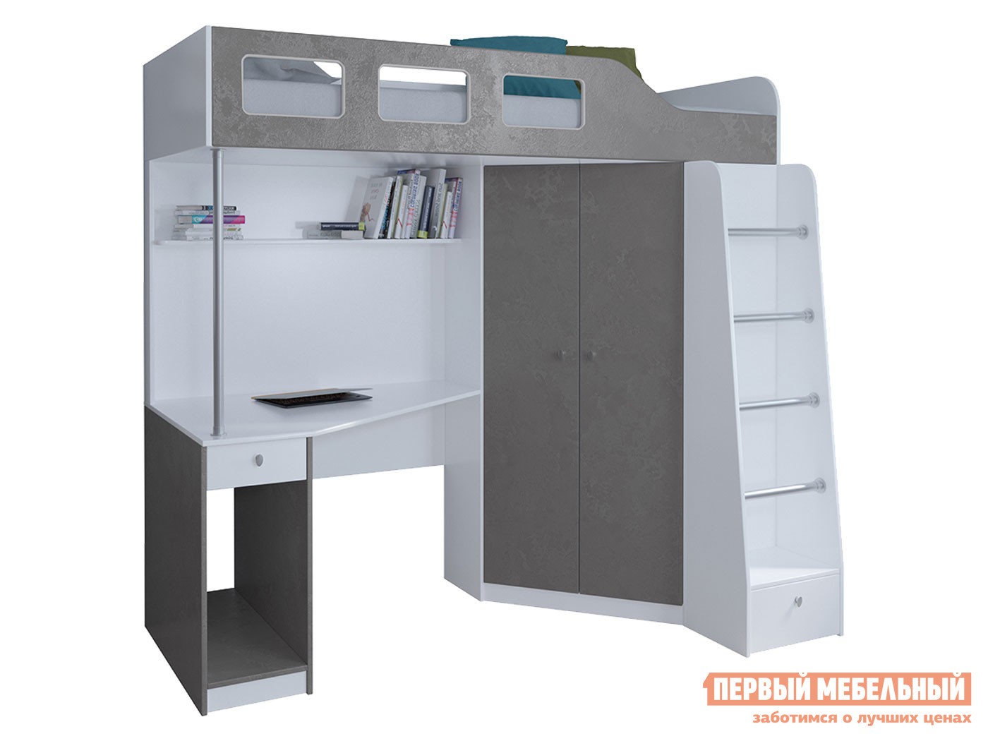 Кровать-чердак  Астра 7 Белый, Железный камень