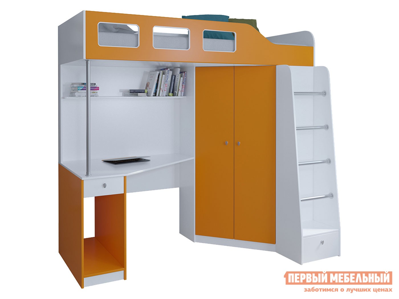 Кровать-чердак  Астра 7 Белый, Оранжевый