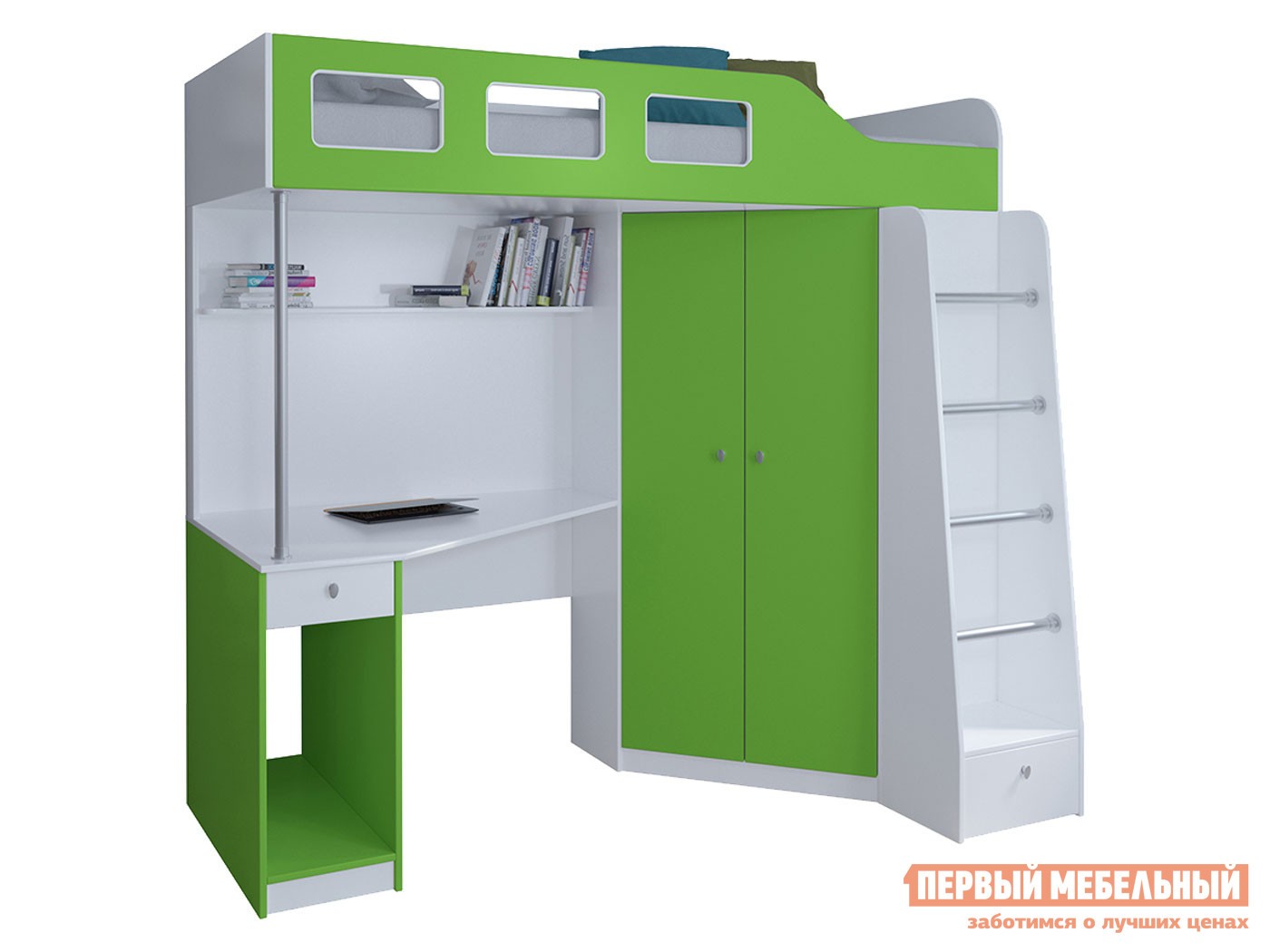 Кровать-чердак  Астра 7 Белый, Салатовый