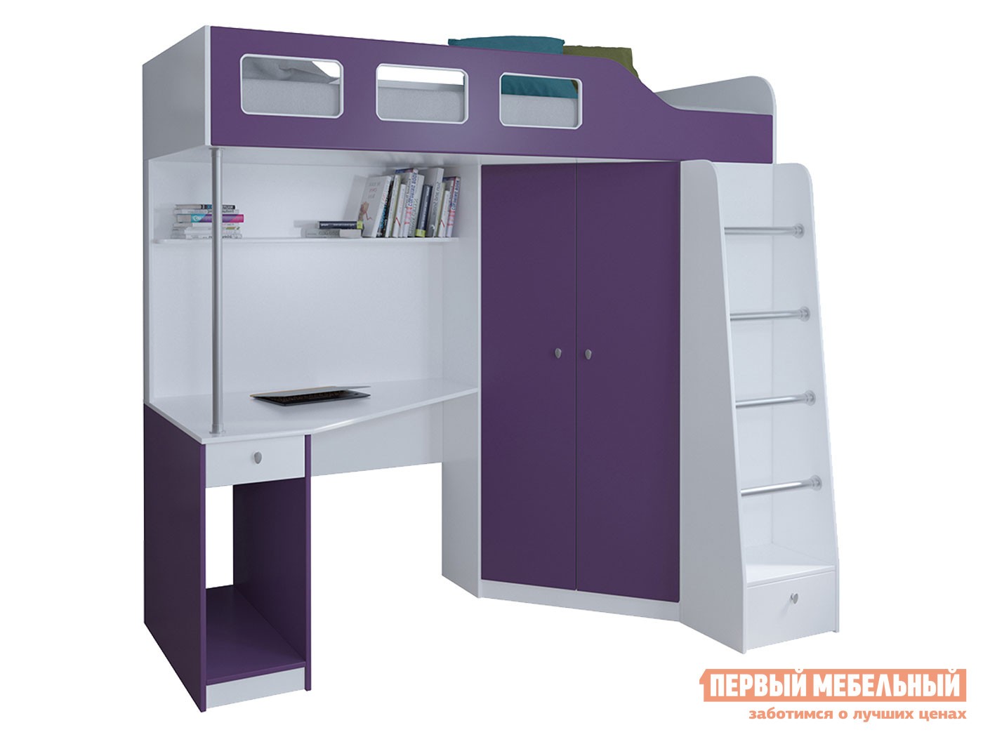 Кровать-чердак  Астра 7 Белый, Фиолетовый