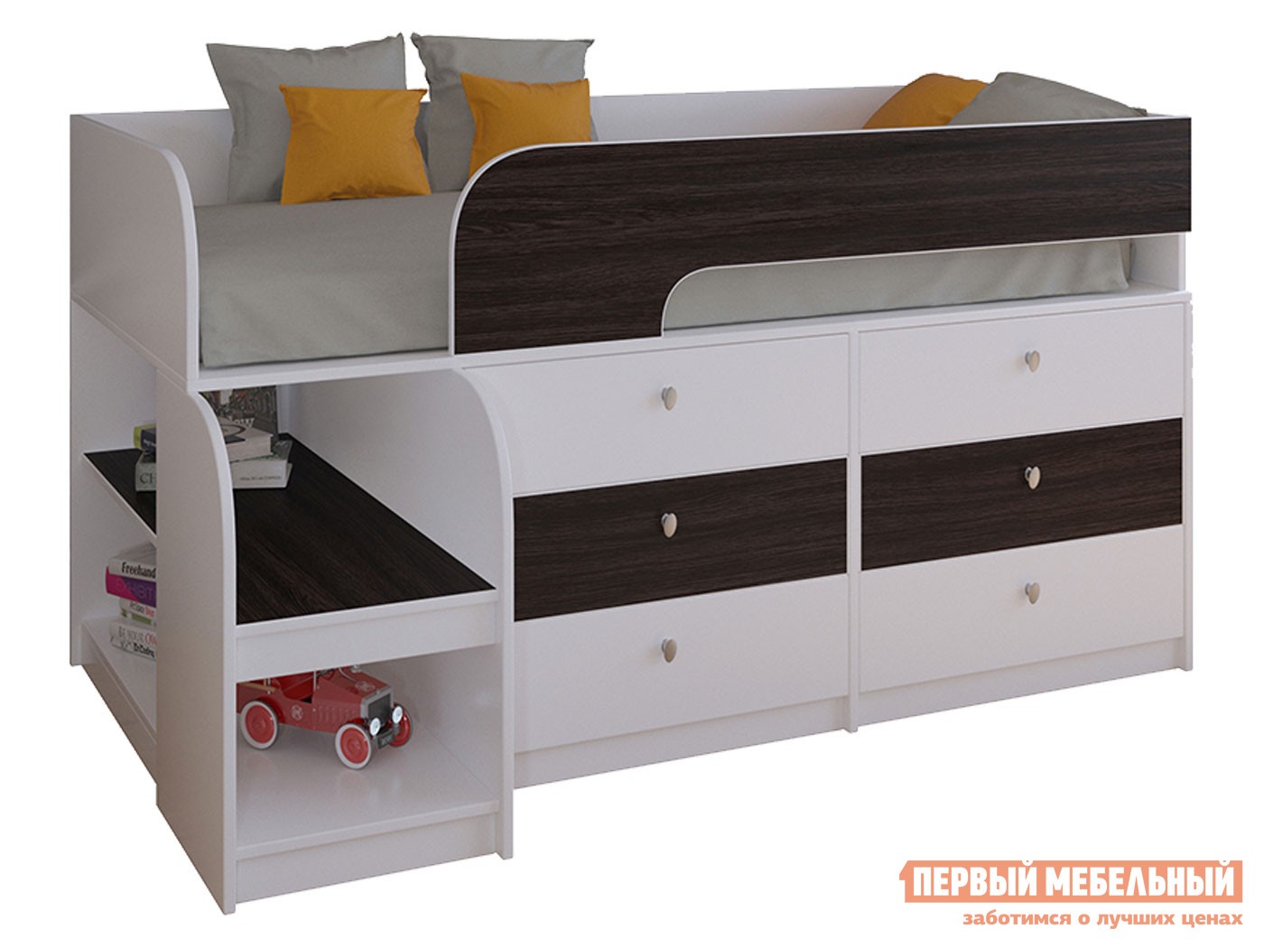 Кровать-чердак  Астра 9/3 Белый / Венге