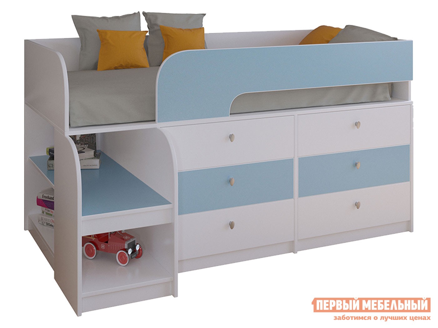 Кровать-чердак  Астра 9/3 Белый / Голубой