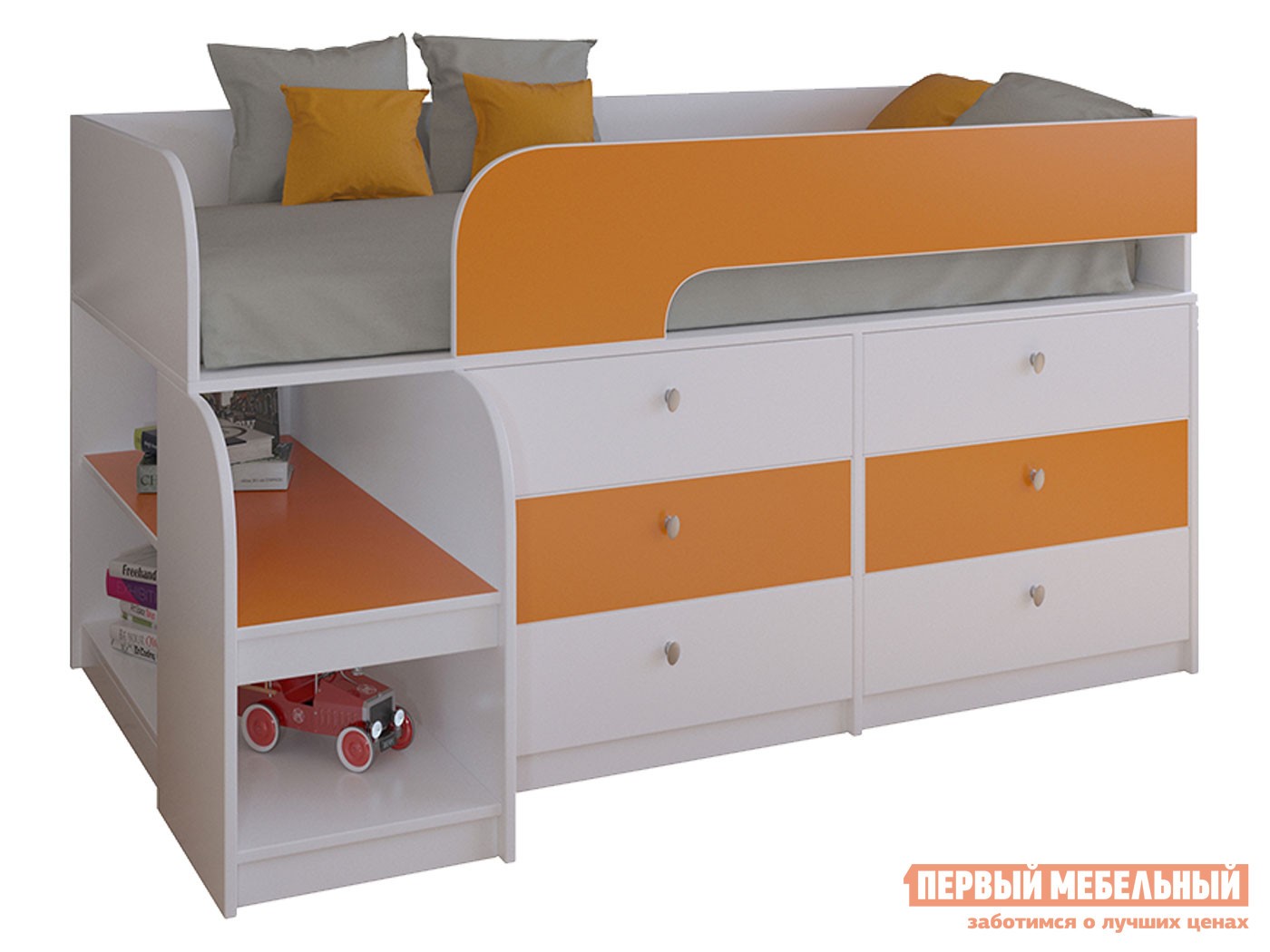 Кровать-чердак  Астра 9/3 Белый / Оранжевый