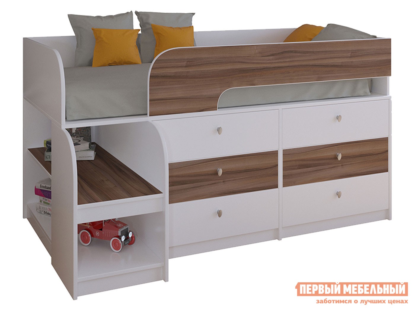 Кровать-чердак  Астра 9/3 Белый / Орех