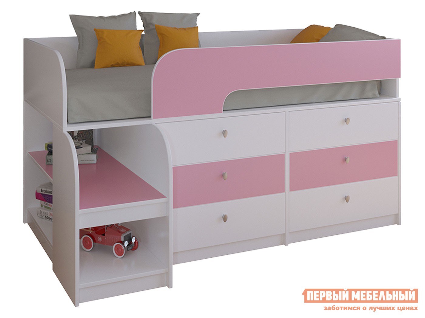 Кровать-чердак  Астра 9/3 Белый / Розовый