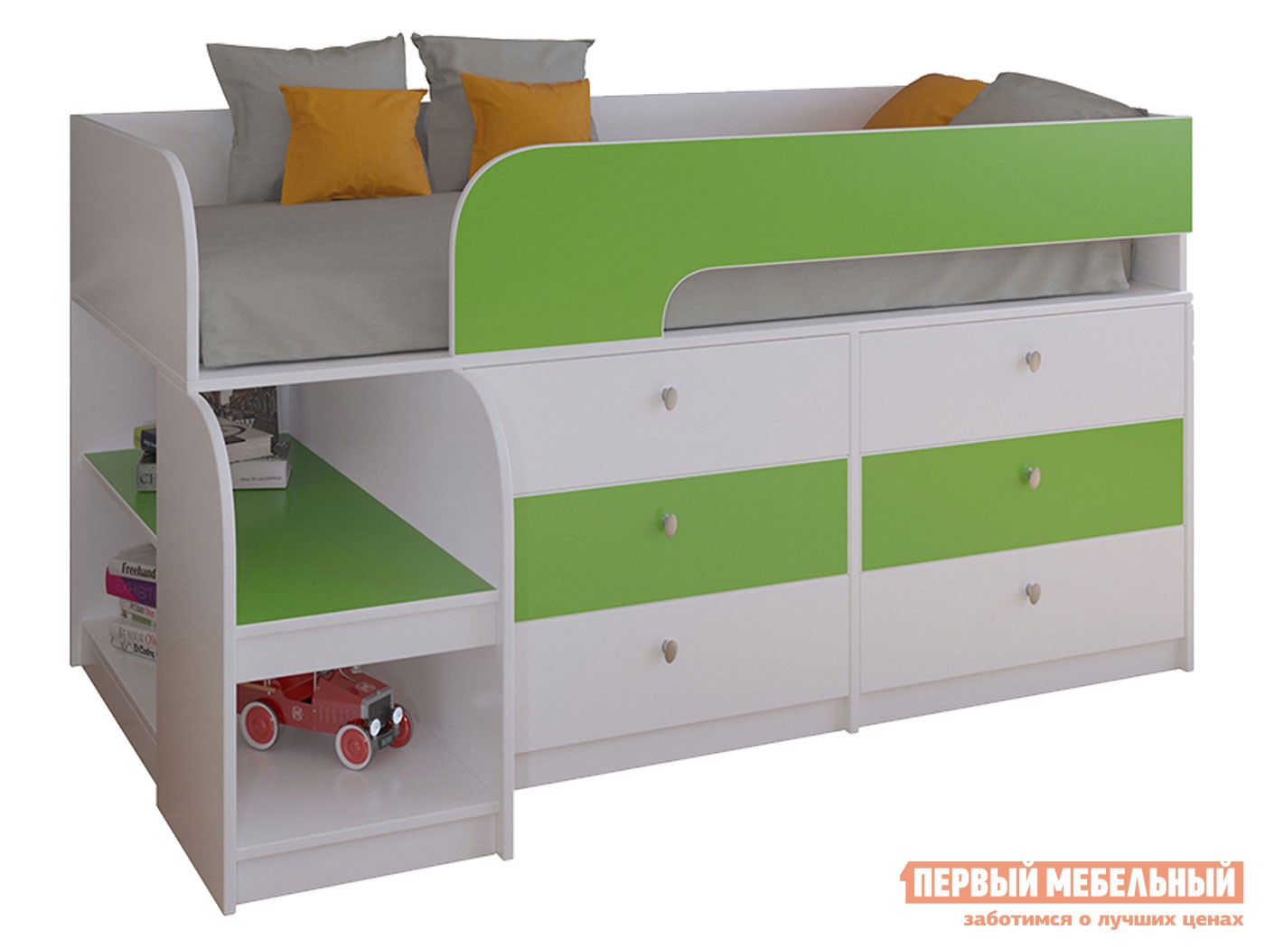 Кровать-чердак  Астра 9/3 Белый / Салатовый