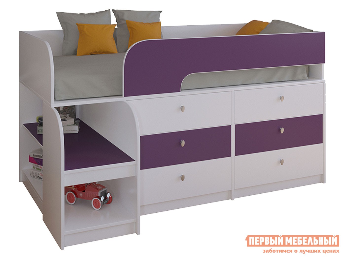 Кровать-чердак  Астра 9/3 Белый / Фиолетовый