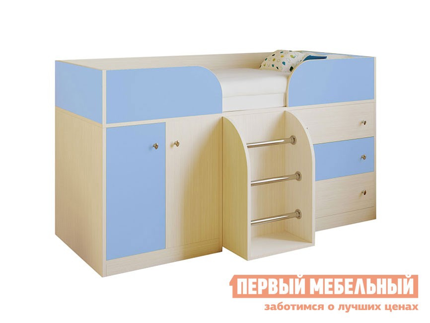 Кровать-чердак  Астра 5 Дуб Молочный, Голубой