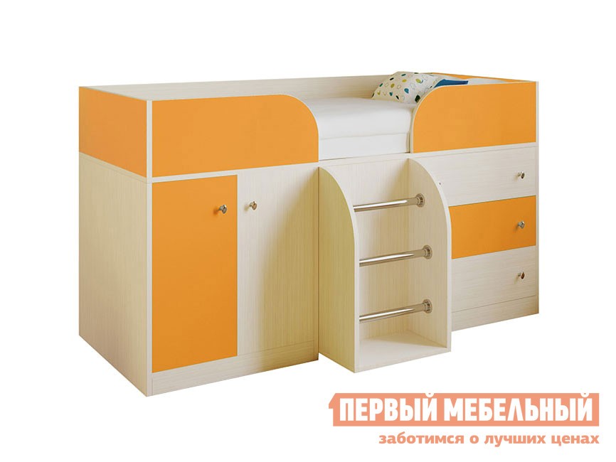 Кровать-чердак  Астра 5 Дуб Молочный, Оранжевый