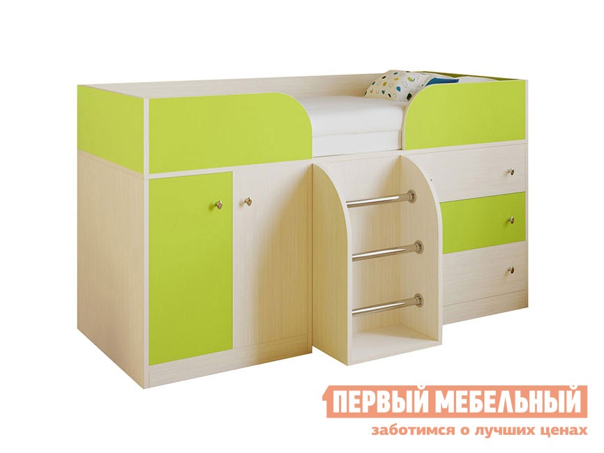 Кровать-чердак  Астра 5 Дуб Молочный, Салатовый