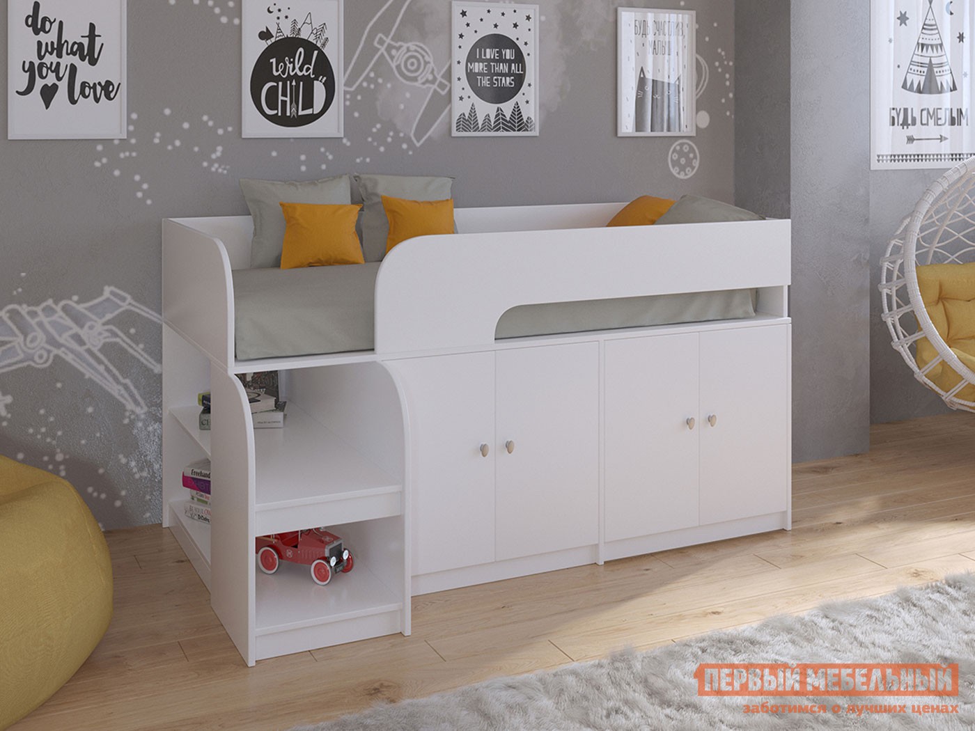 Кровать-чердак  Астра 9/2 Белый