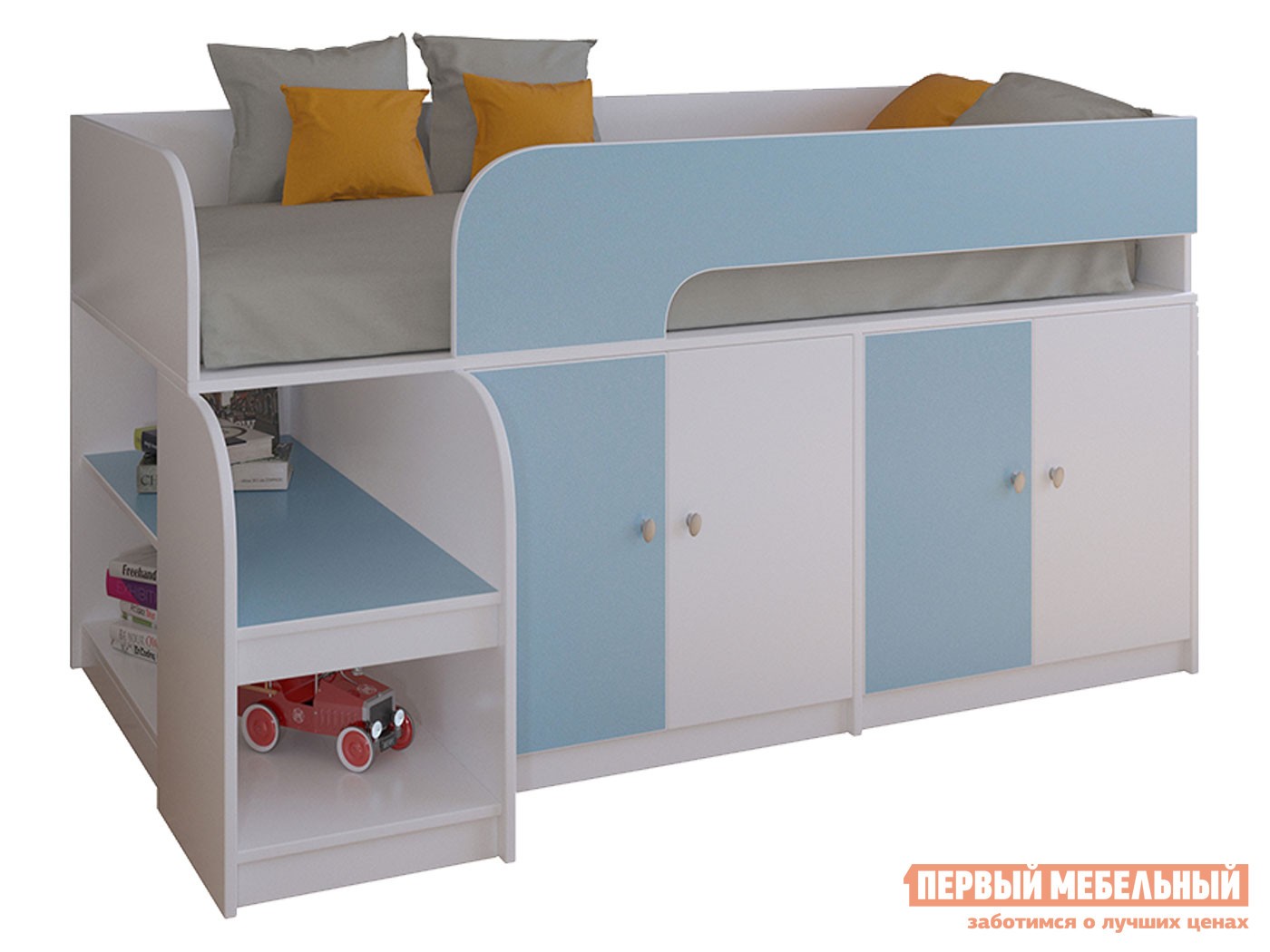 Кровать-чердак  Астра 9/2 Белый / Голубой