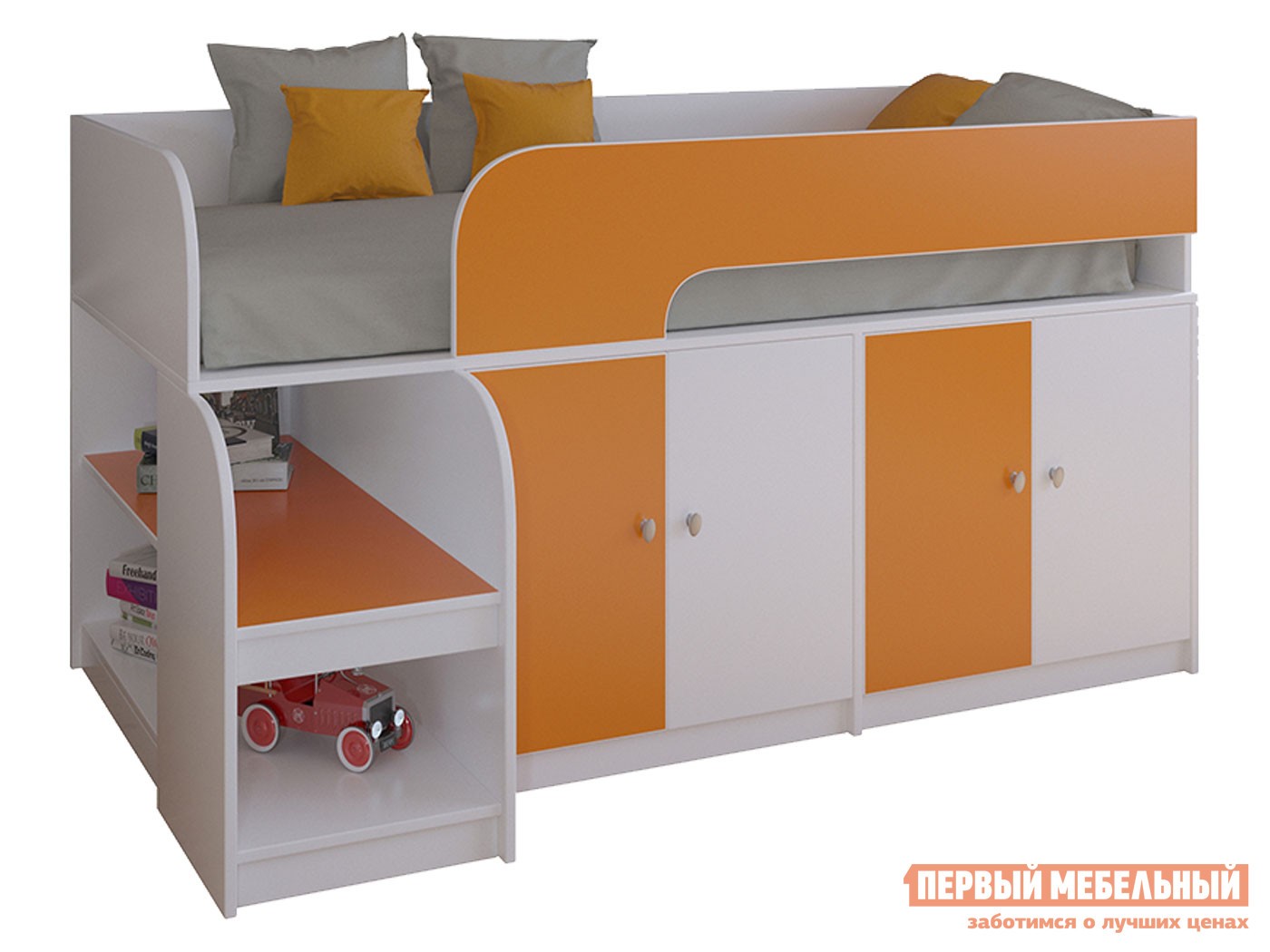 Кровать-чердак  Астра 9/2 Белый / Оранжевый