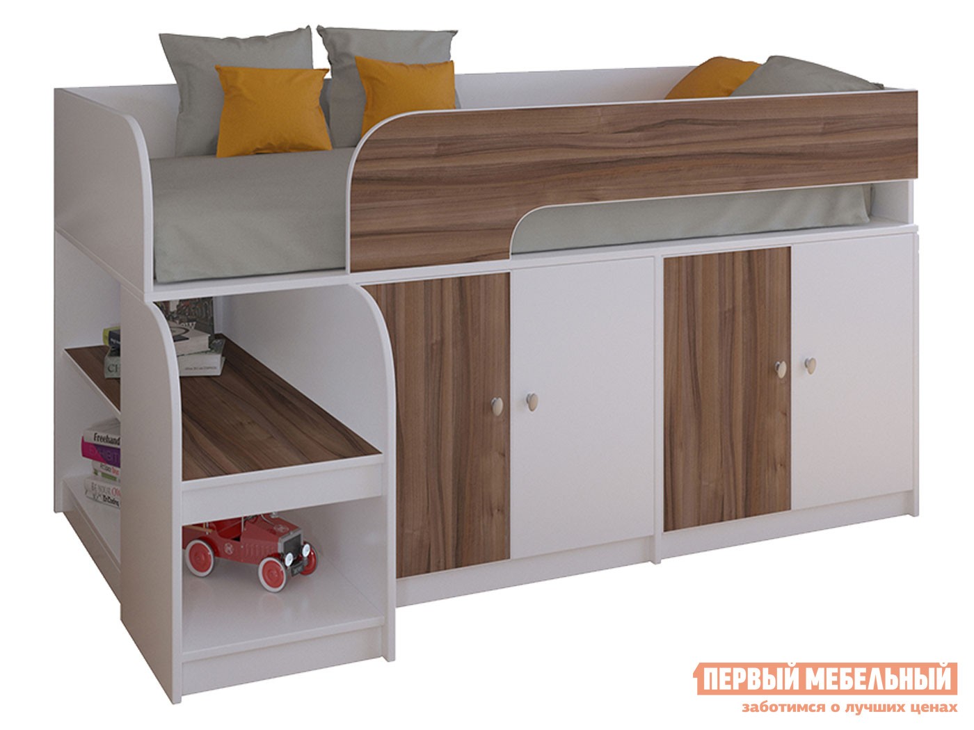 Кровать-чердак  Астра 9/2 Белый / Орех