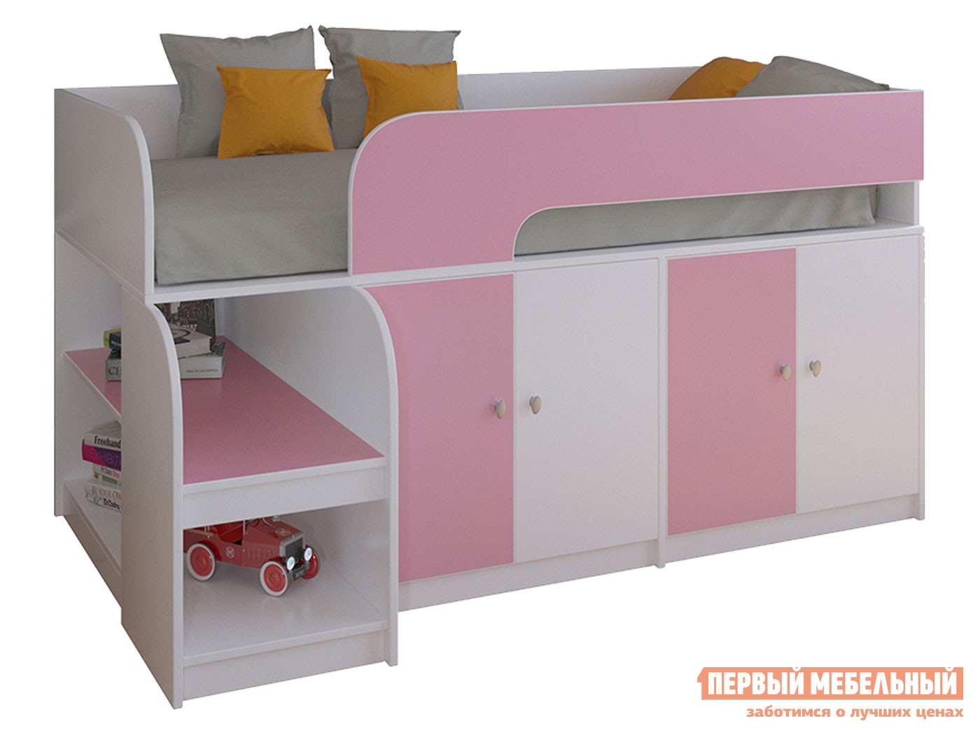 Кровать-чердак  Астра 9/2 Белый / Розовый