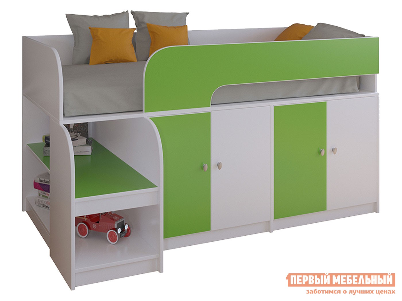 Кровать-чердак  Астра 9/2 Белый / Салатовый