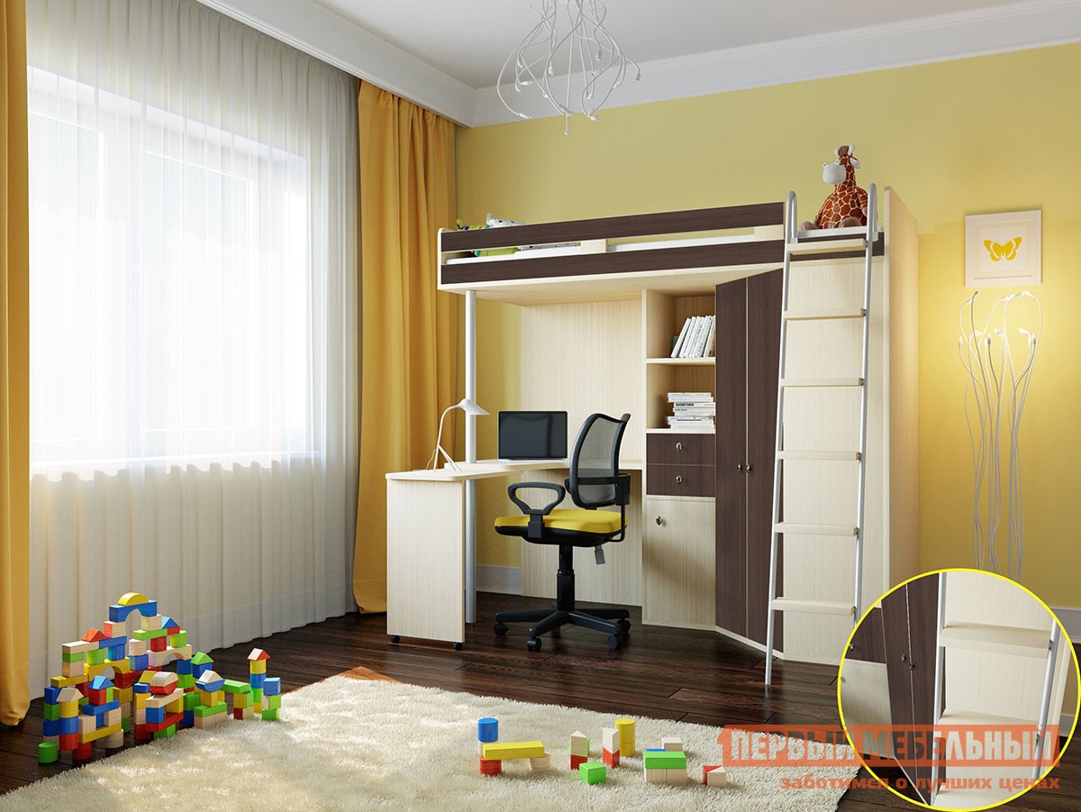 Кровать-чердак  М-85 Дуб Молочный, Дуб Шамони