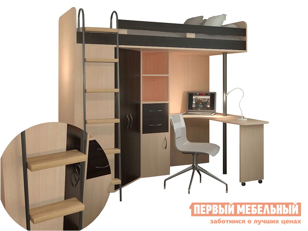 Кровать-чердак  М-85 Дуб Молочный, Венге