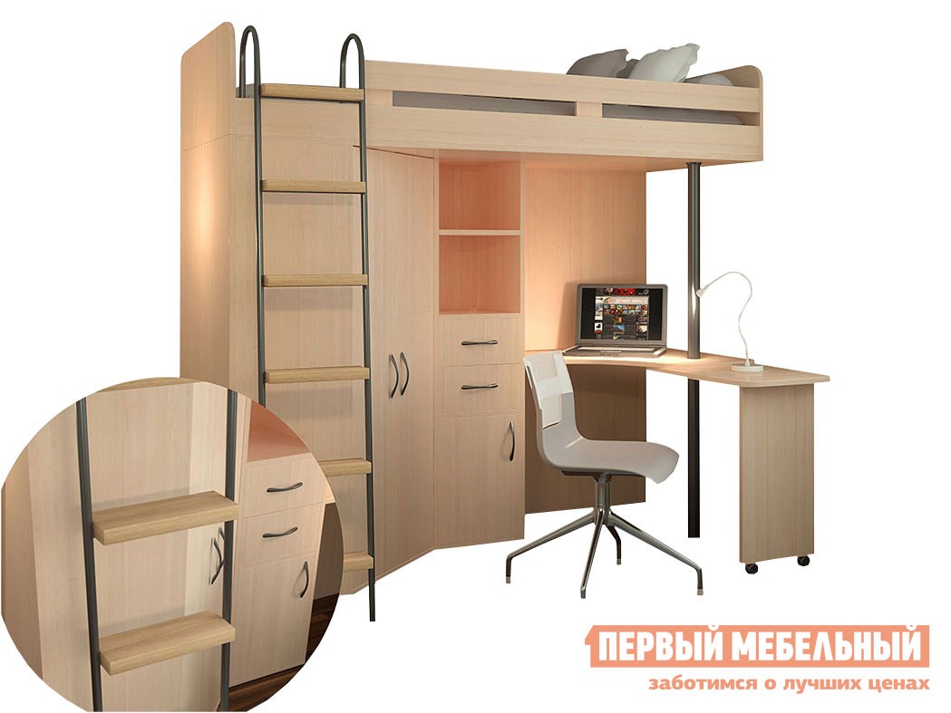 Кровать-чердак  М-85 Дуб Молочный