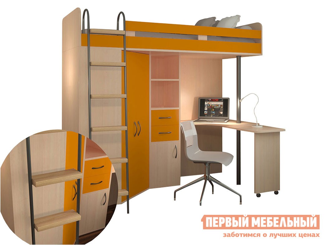 Кровать-чердак  М-85 Дуб Молочный, Оранжевый