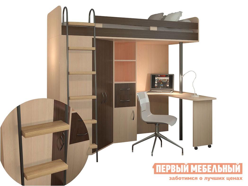 Кровать-чердак  М-85 Дуб Молочный, Орех