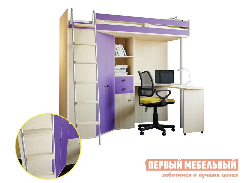 Кровать-чердак  М-85 Дуб Молочный, Фиолетовый