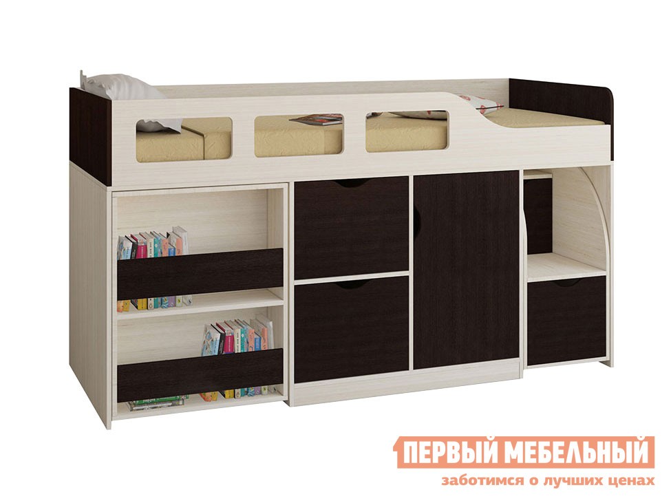 Кровать-чердак  Астра 8 Дуб Молочный, Венге