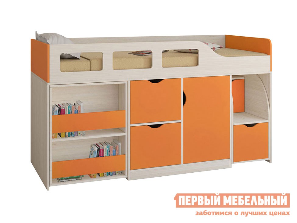 Кровать-чердак  Астра 8 Дуб Молочный, Оранжевый