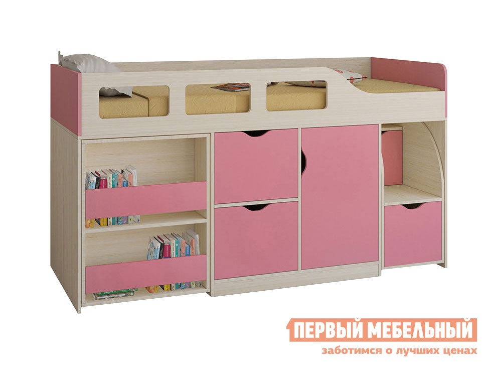 Кровать-чердак  Астра 8 Дуб Молочный, Розовый