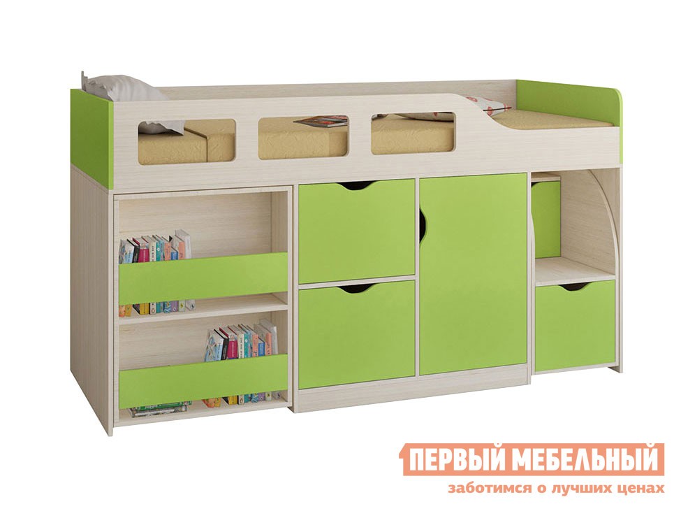 Кровать-чердак  Астра 8 Дуб Молочный, Салатовый