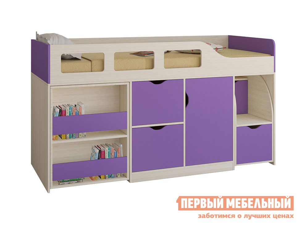 Кровать-чердак  Астра 8 Дуб Молочный, Фиолетовый