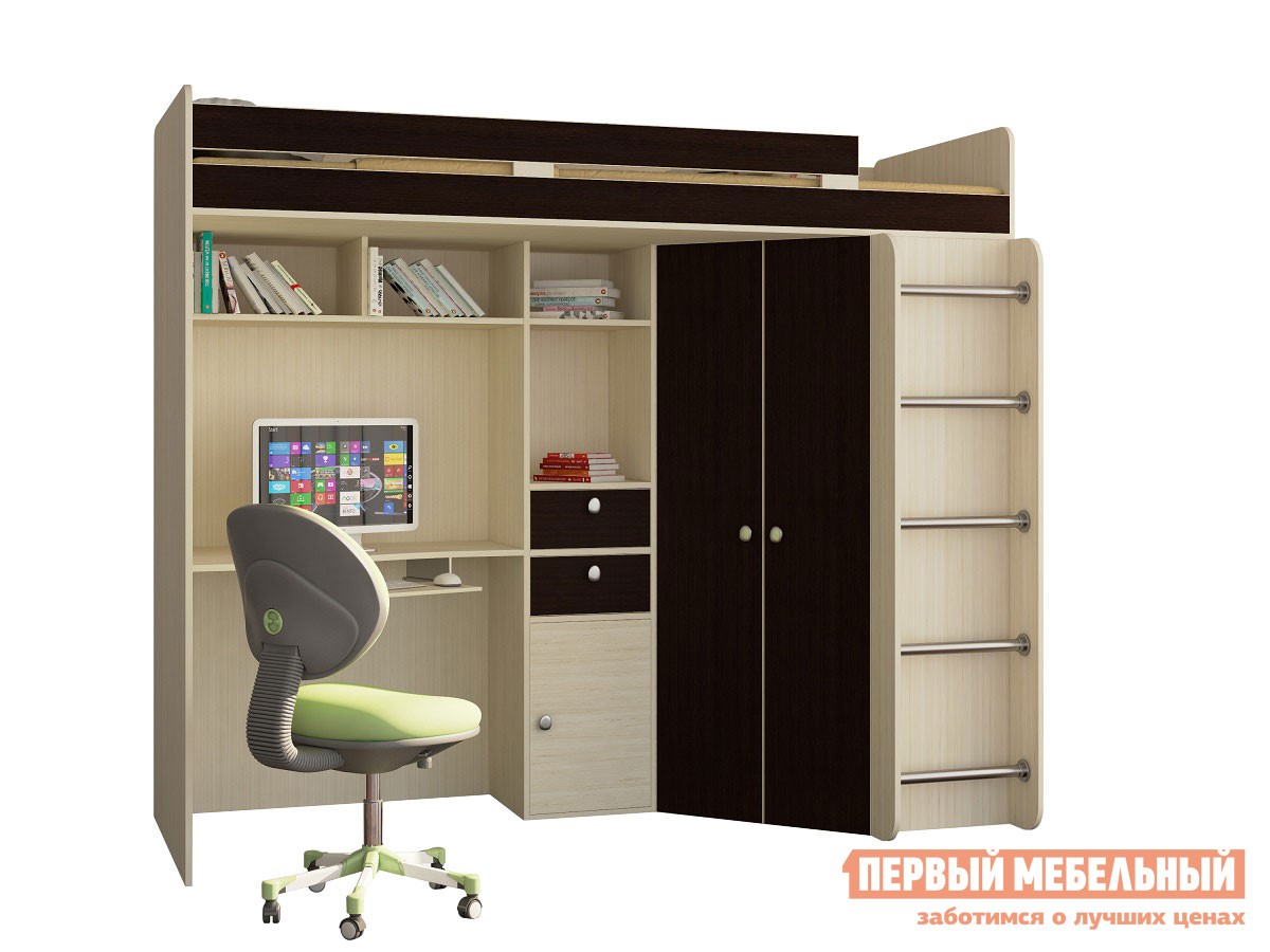 Кровать-чердак  Астра 1 Дуб Молочный / Венге