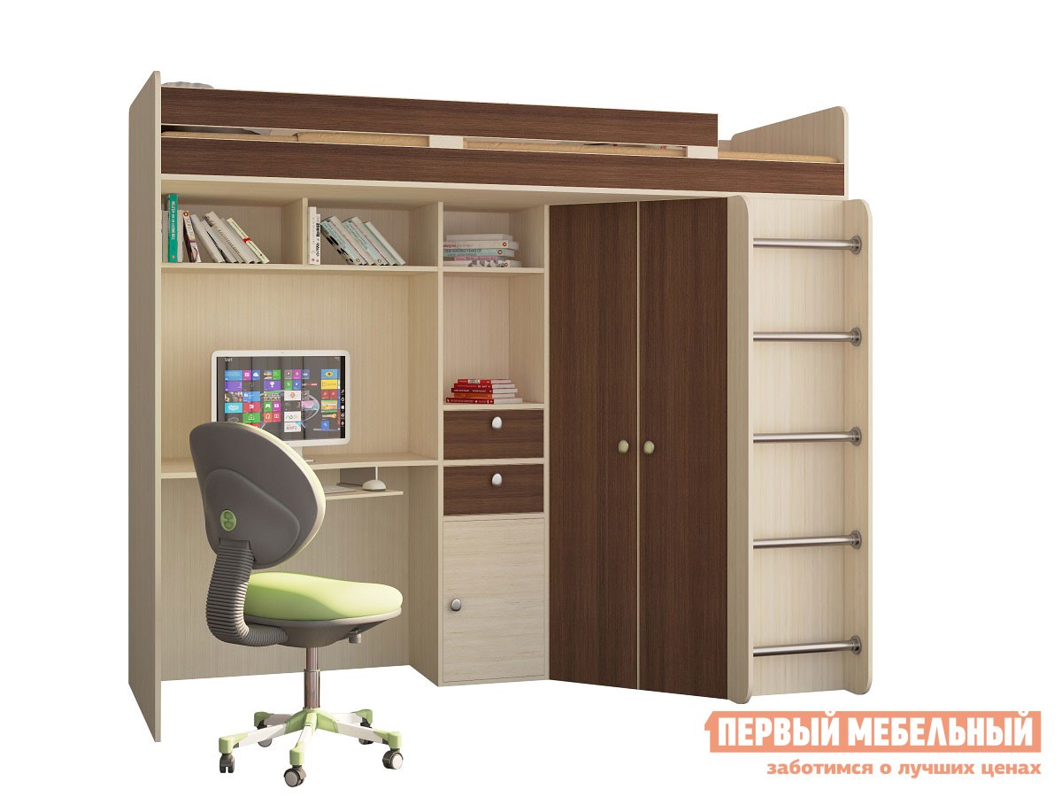 Кровать-чердак  Астра 1 Дуб Молочный / Дуб Шамони