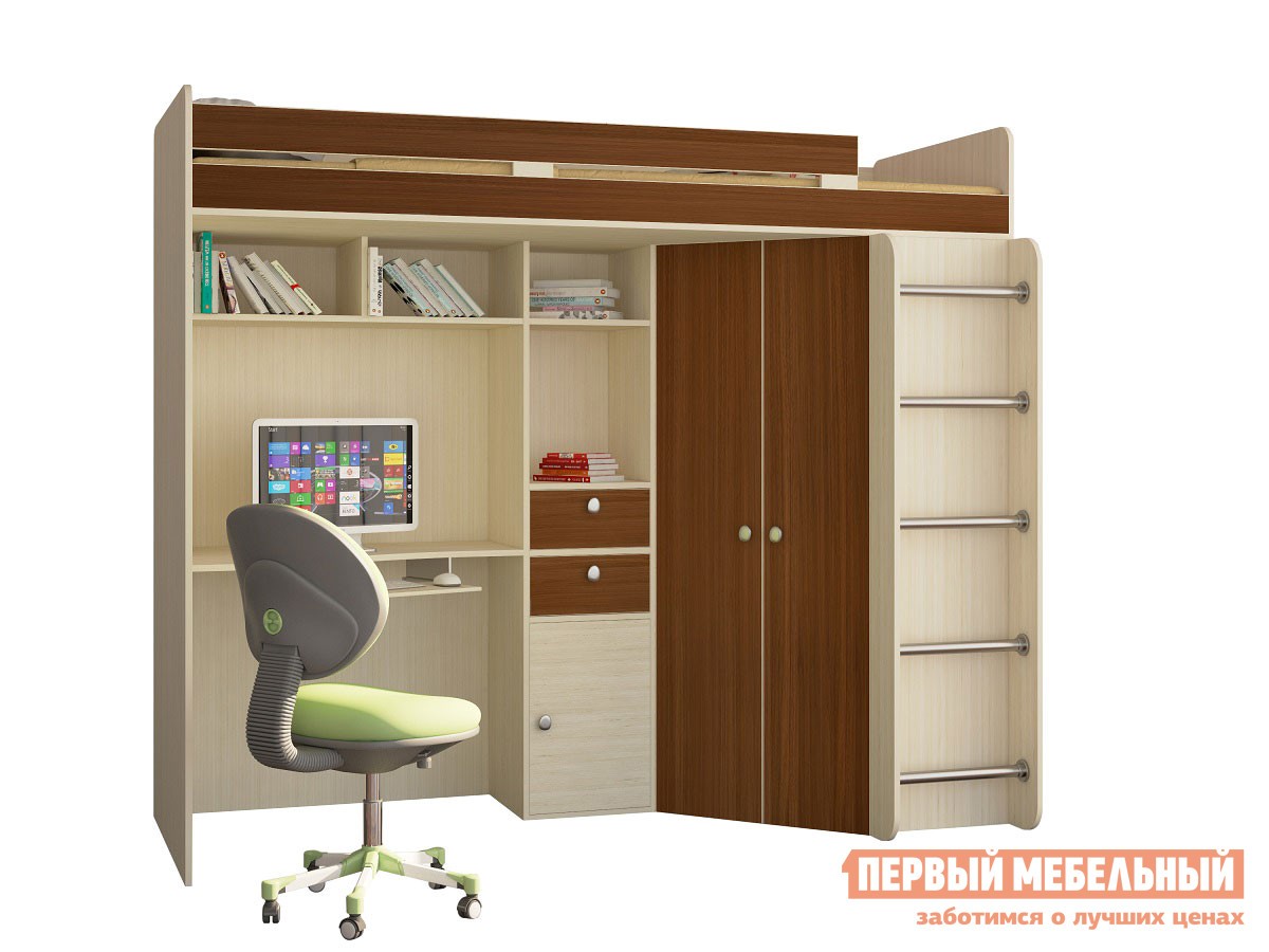 Кровать-чердак  Астра 1 Дуб Молочный / Орех