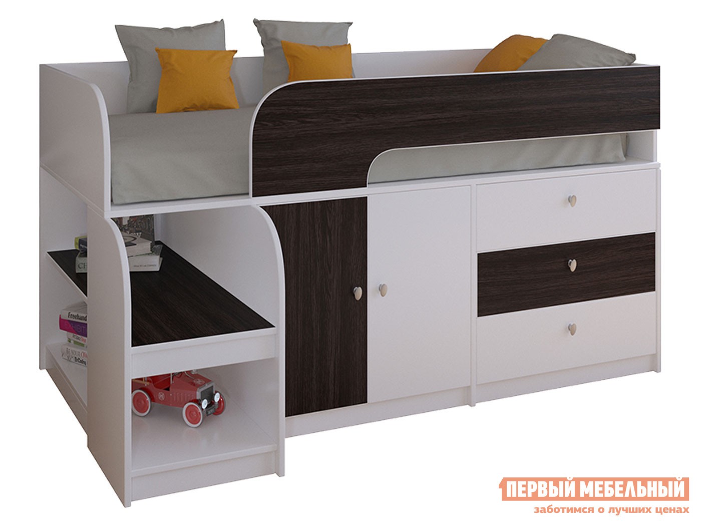 Кровать-чердак  Астра 9/1 Белый / Венге