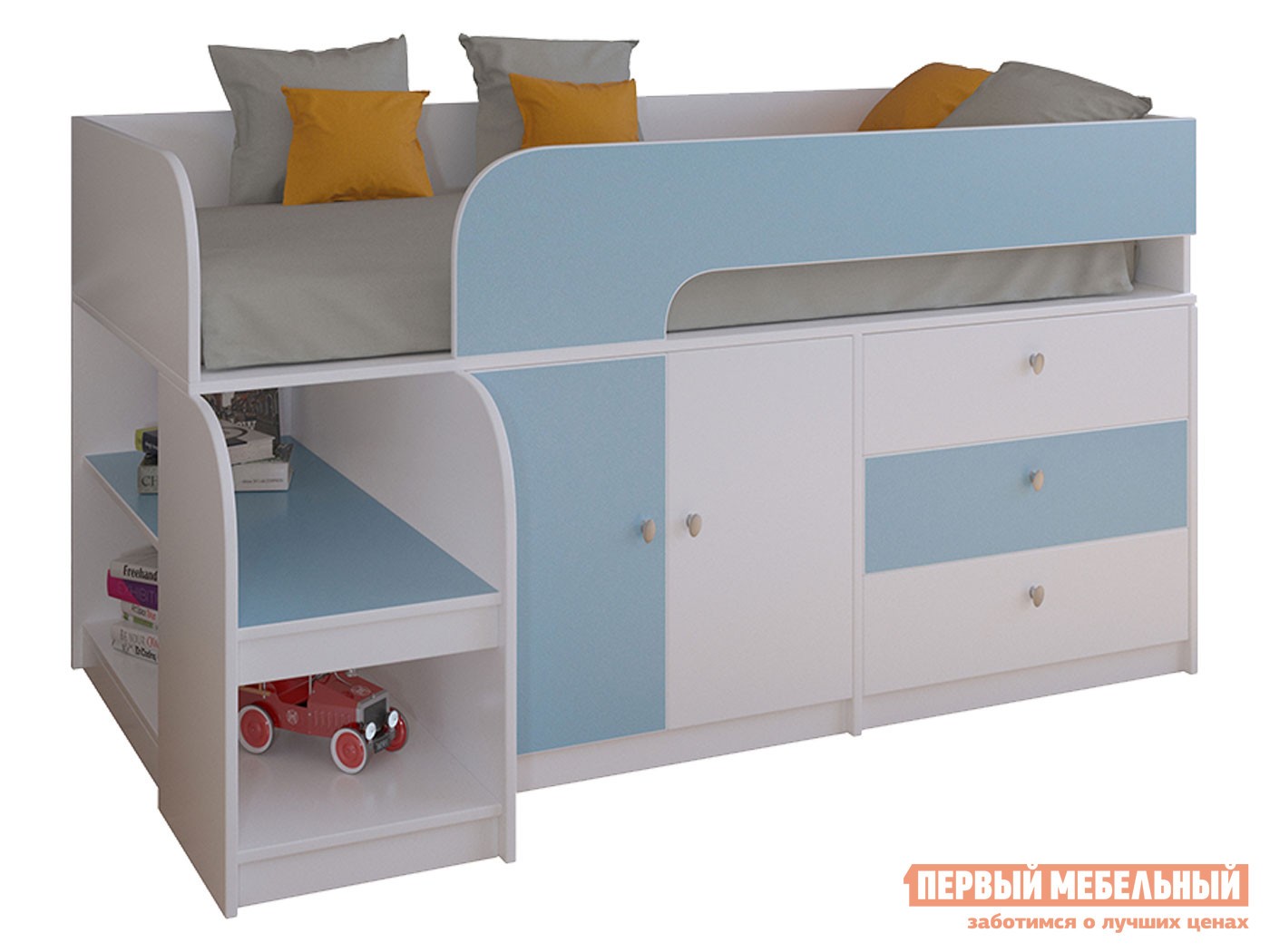 Кровать-чердак  Астра 9/1 Белый / Голубой