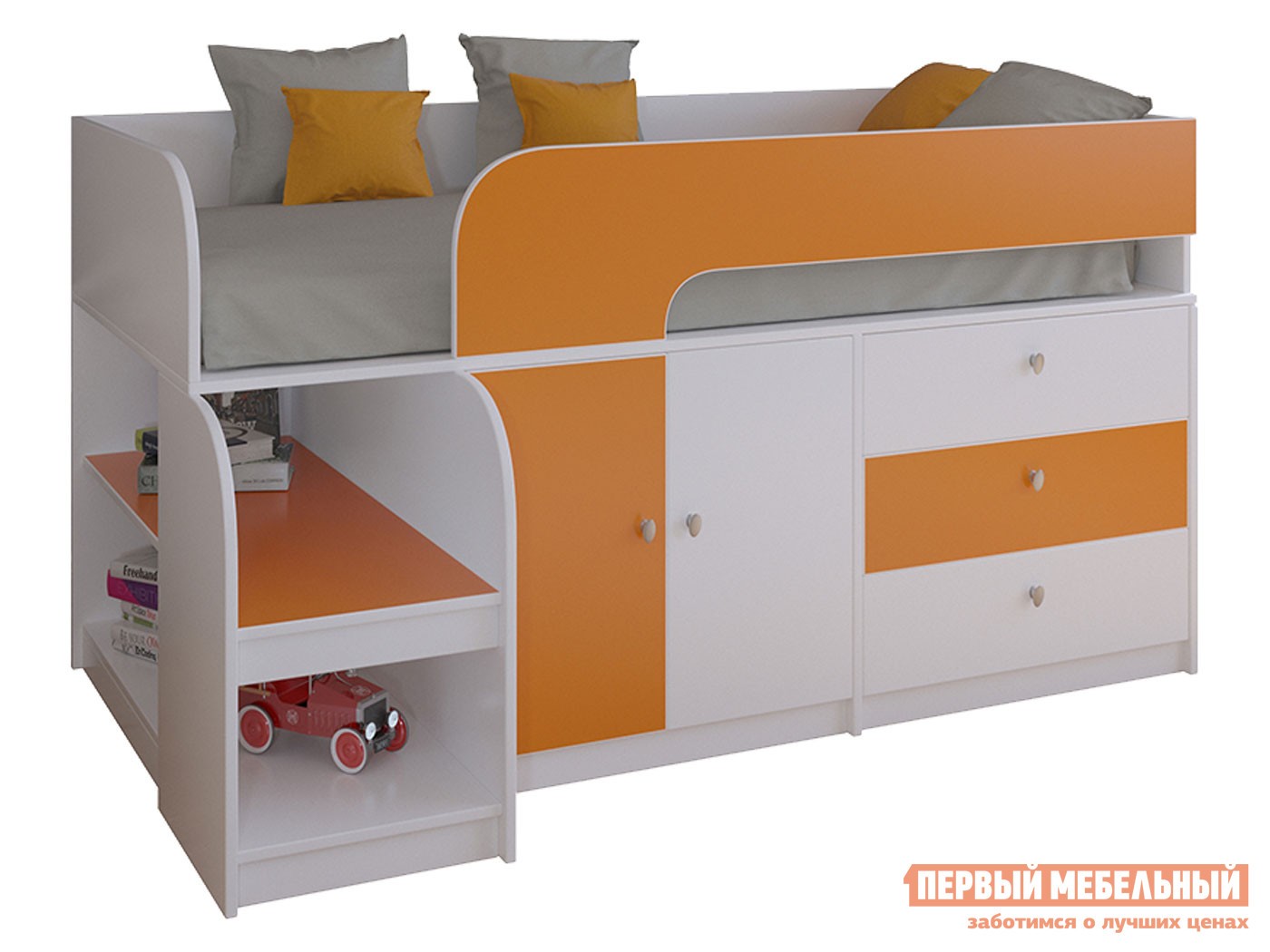 Кровать-чердак  Астра 9/1 Белый / Оранжевый
