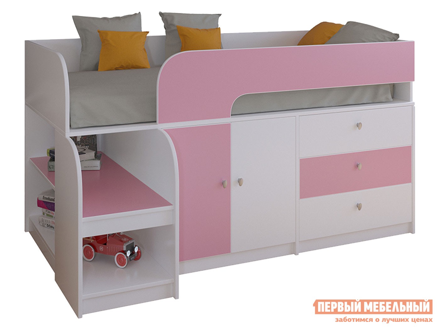 Кровать-чердак  Астра 9/1 Белый / Розовый
