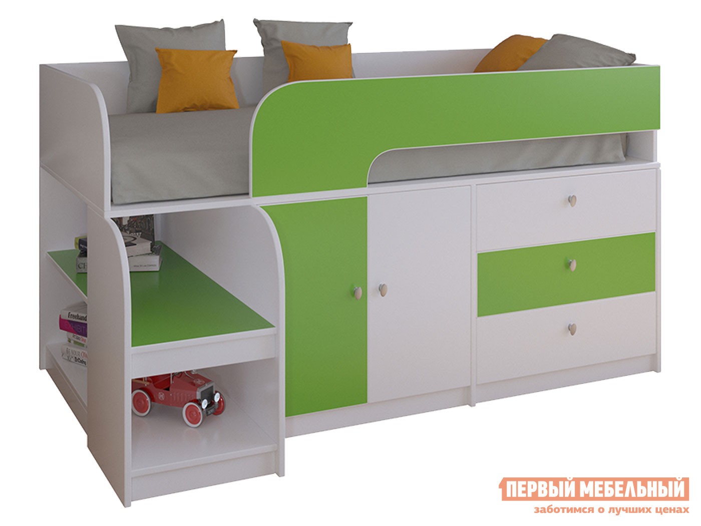 Кровать-чердак  Астра 9/1 Белый / Салатовый