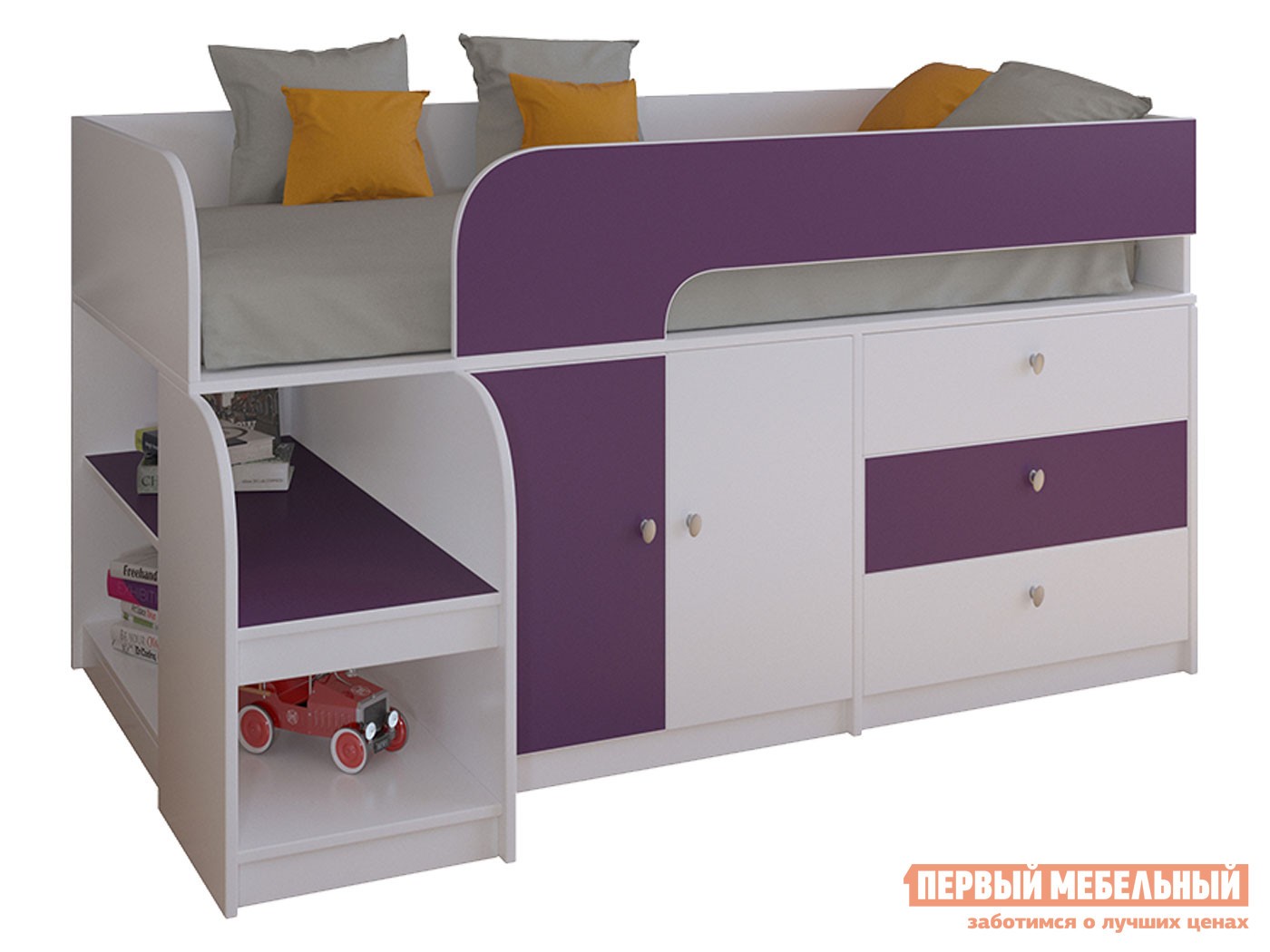 Кровать-чердак  Астра 9/1 Белый / Фиолетовый