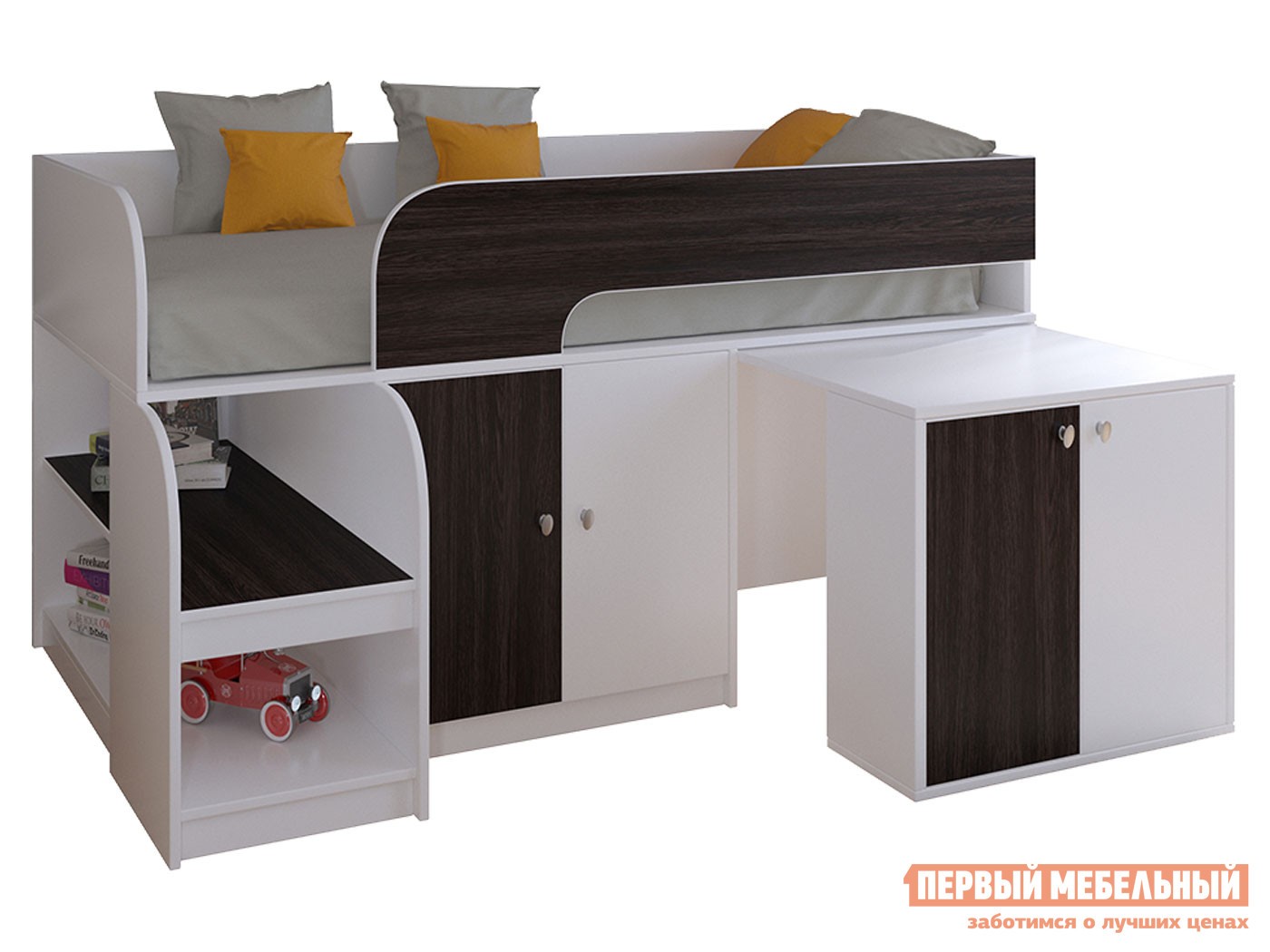 Кровать-чердак  Астра 9/8 Белый / Венге