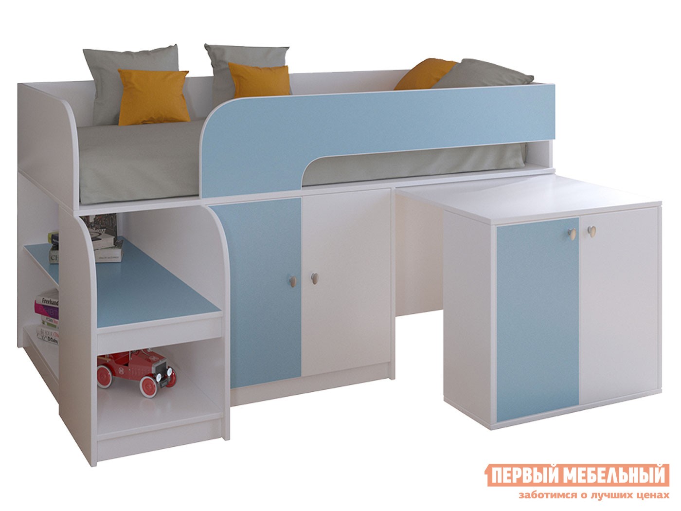 Кровать-чердак  Астра 9/8 Белый / Голубой