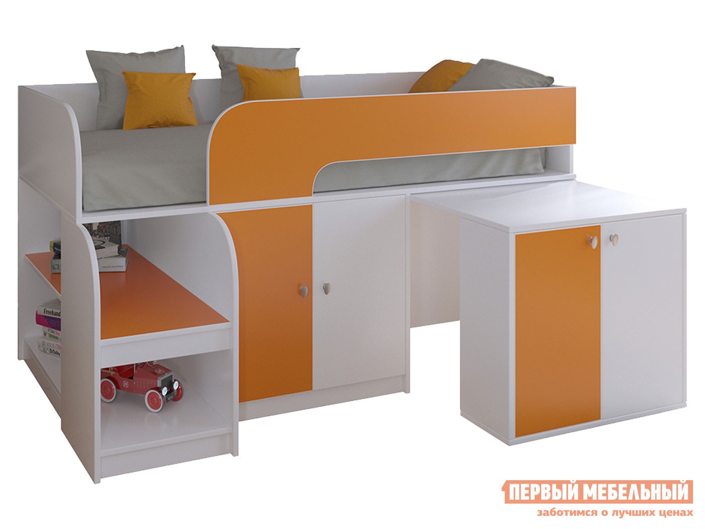 Кровать-чердак  Астра 9/8 Белый / Оранжевый