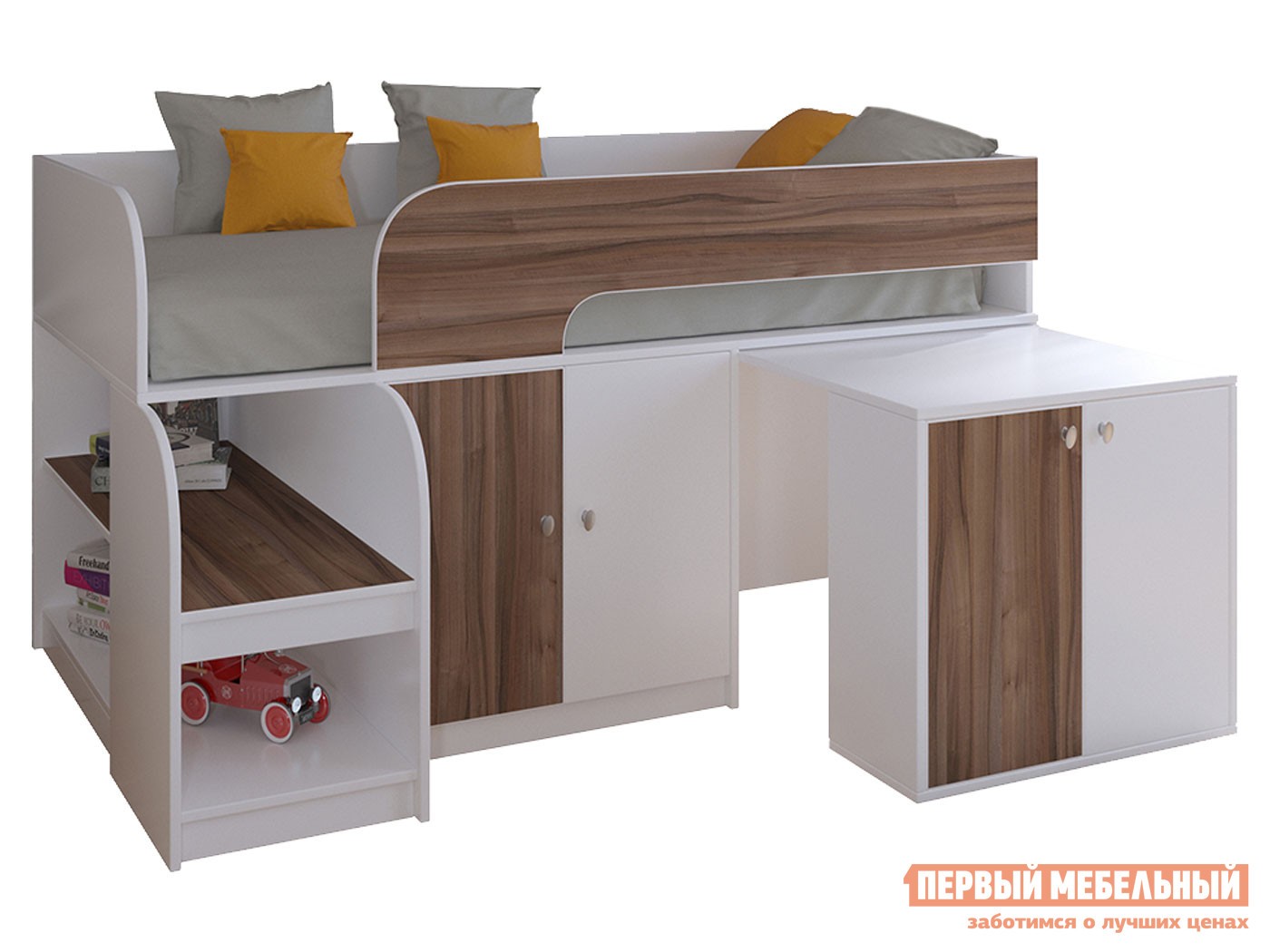 Кровать-чердак  Астра 9/8 Белый / Орех