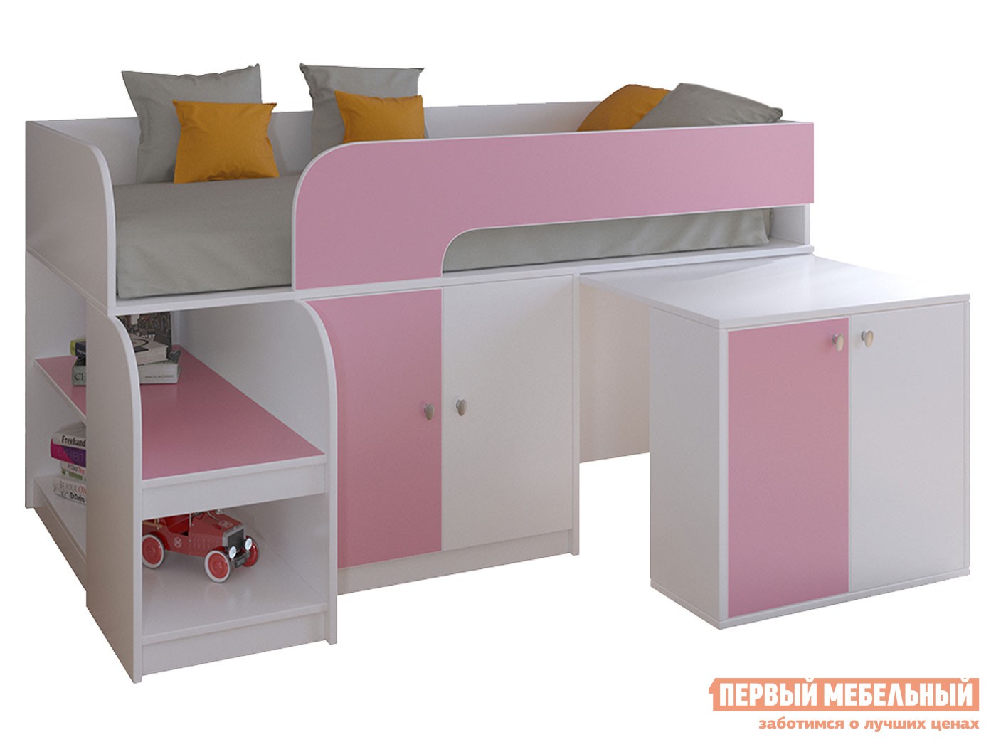 Кровать-чердак  Астра 9/8 Белый / Розовый