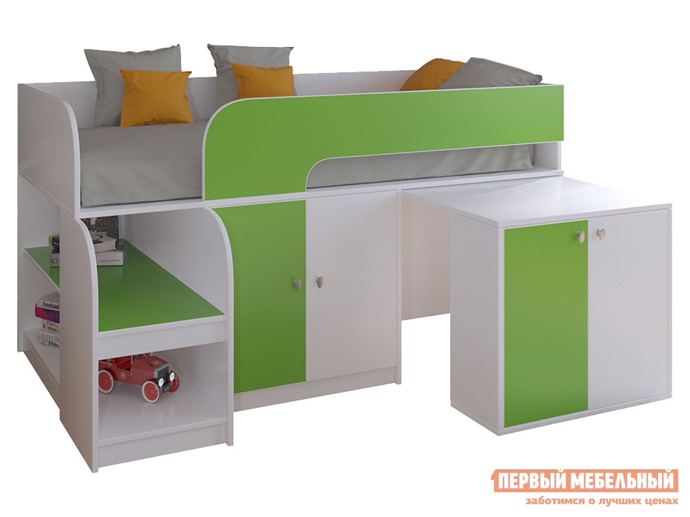 Кровать-чердак  Астра 9/8 Белый / Салатовый