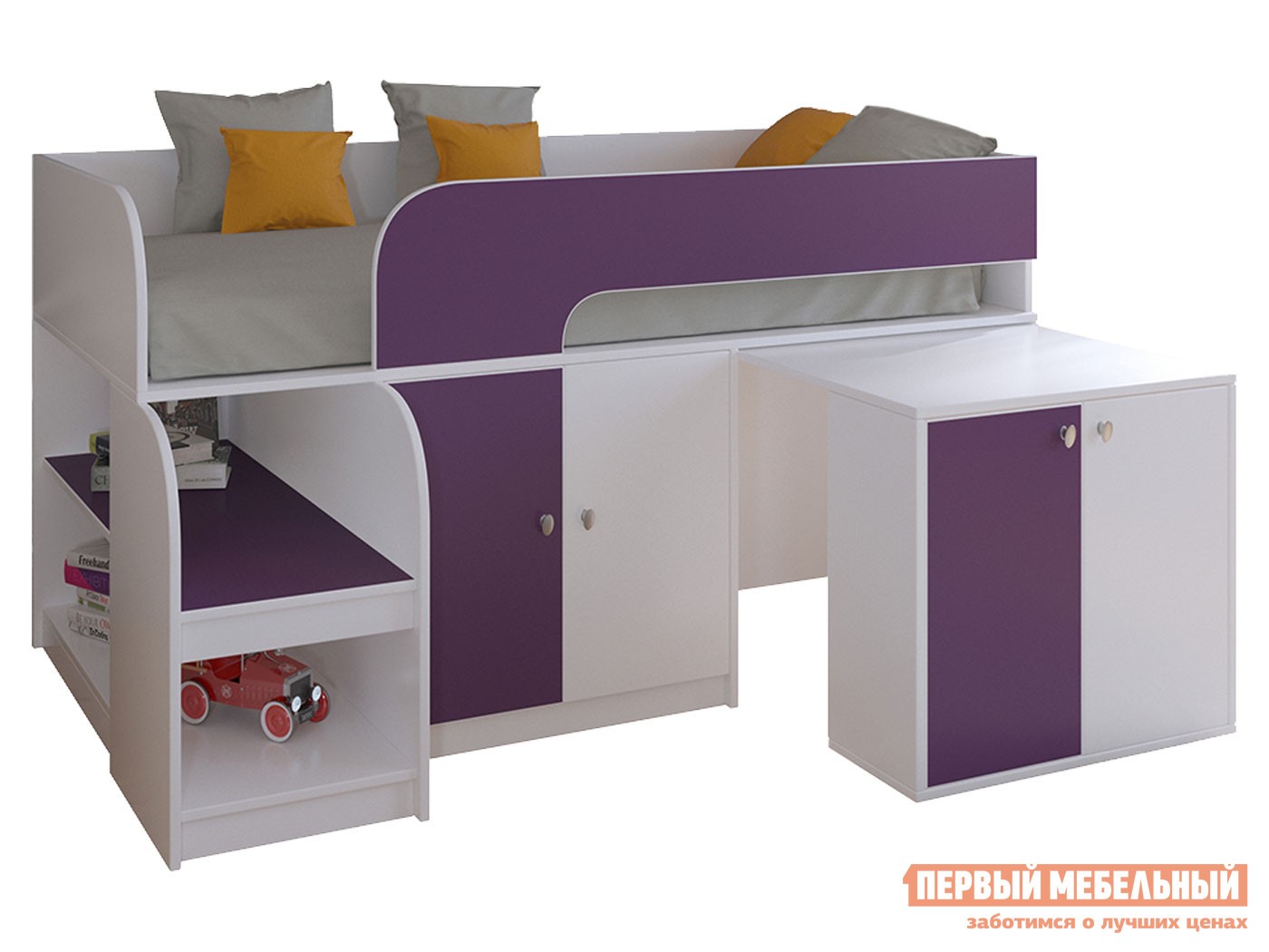 Кровать-чердак  Астра 9/8 Белый / Фиолетовый