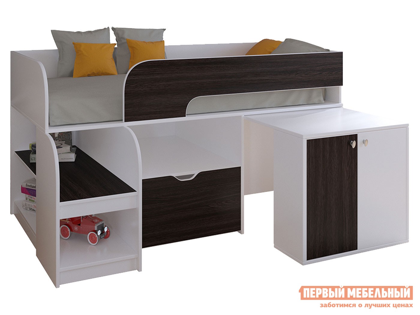Кровать-чердак  Астра 9/9 Белый / Венге