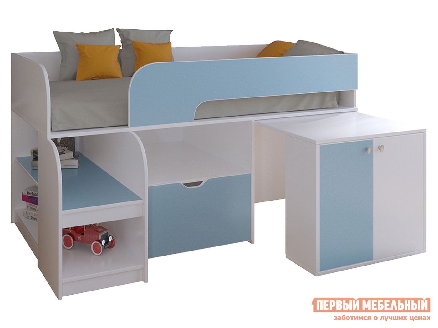 Кровать-чердак  Астра 9/9 Белый / Голубой